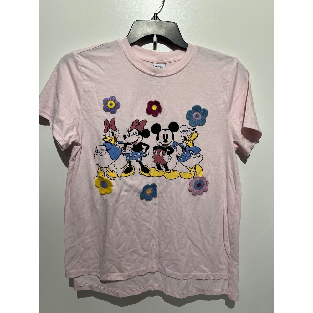 Disney Mickey and Friends Light Pink Graphic Tee 3D Flower Applique Womens M